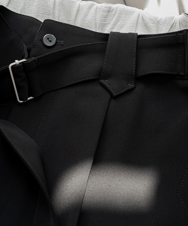 Recycled Textile Belted Pants-Obsidian | MIZUTOKI