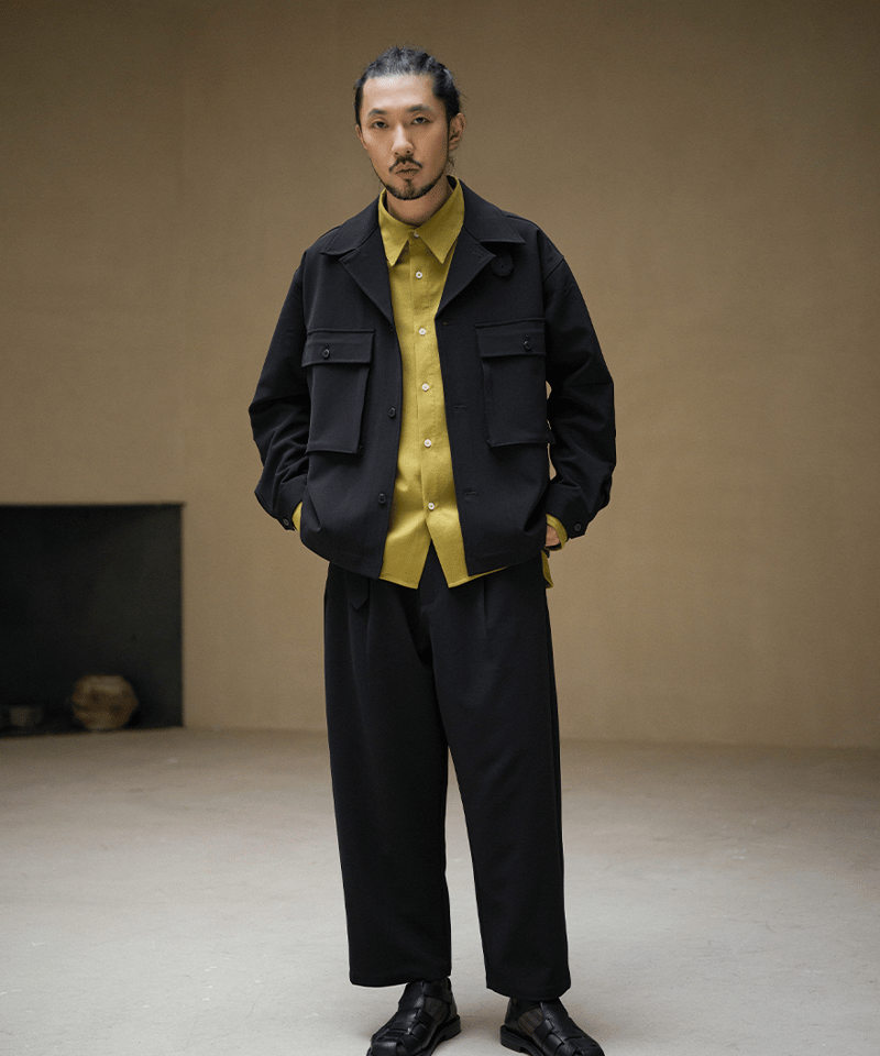 Recycled Textile Belted Pants-Obsidian | MIZUTOKI