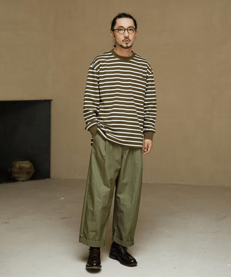 トップス border sweater with pocket Border Pocket Sweatshirt-Ginger x Apricot | MIZ