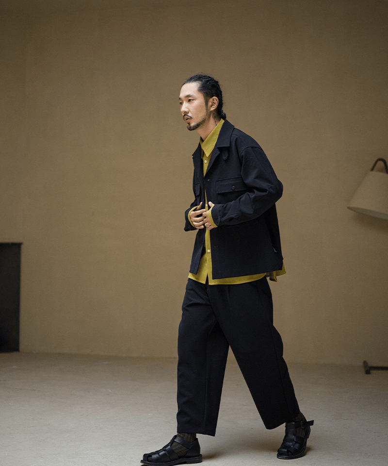 Recycled Textile Belted Pants-Obsidian | MIZUTOKI