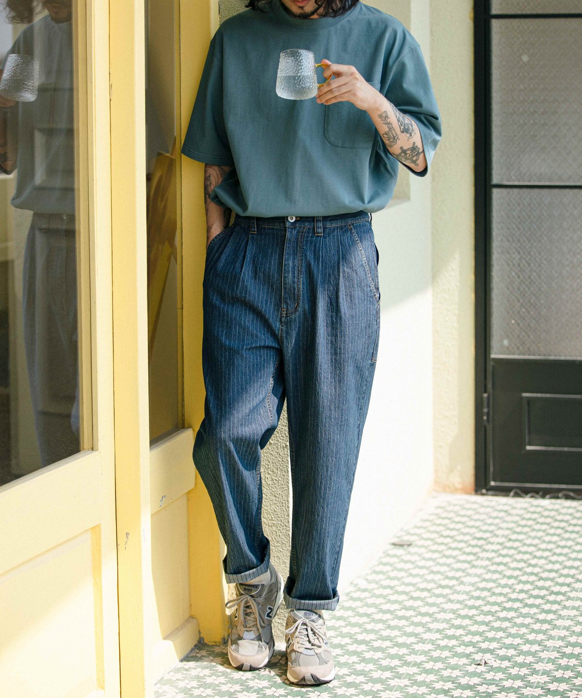 Washed Denim Pocket Pants-Indigo Blue | MIZUTOKI Washed Denim Pocket Pants-Indigo Blue | MIZUTOKI