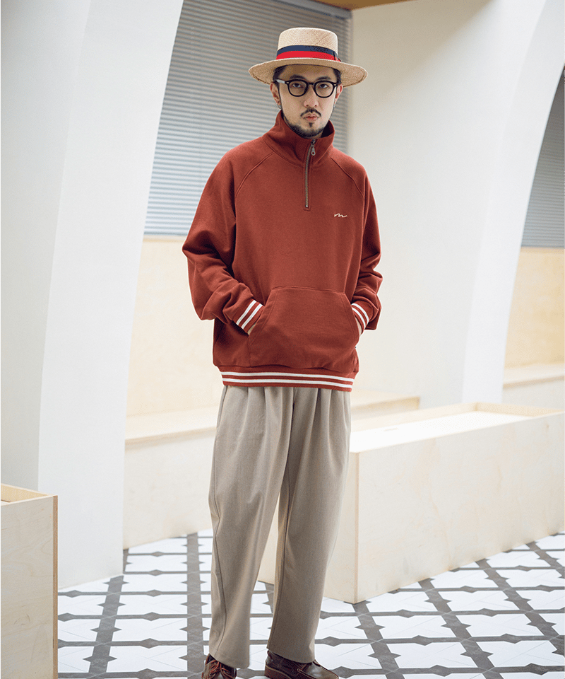 Half zip Sweatshirt-Rust Red | MIZUTOKI