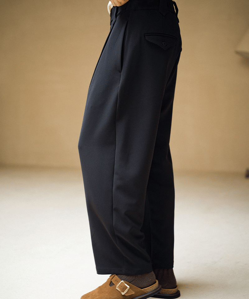 Recycled Textile Belted Pants-Obsidian | MIZUTOKI