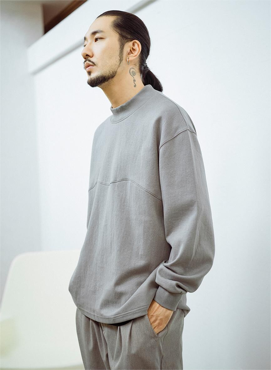 Mock Neck Wave LS-Grey | MIZUTOKI