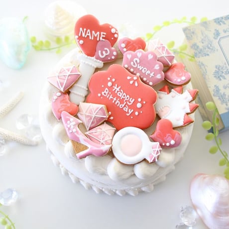 【アイシングクッキー】　誕生日　プリンセス　赤　ピンク