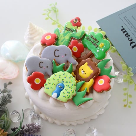 【アイシングクッキー】　動物　誕生日　ゾウ　ライオン　クジャク