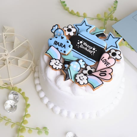 【アイシングクッキー】　小学生　女の子　青　虹　星　おしゃれ　オーダー　通販　誕生日