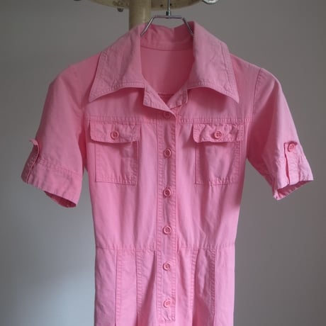 70s Vintage pink shirt dress / Pink