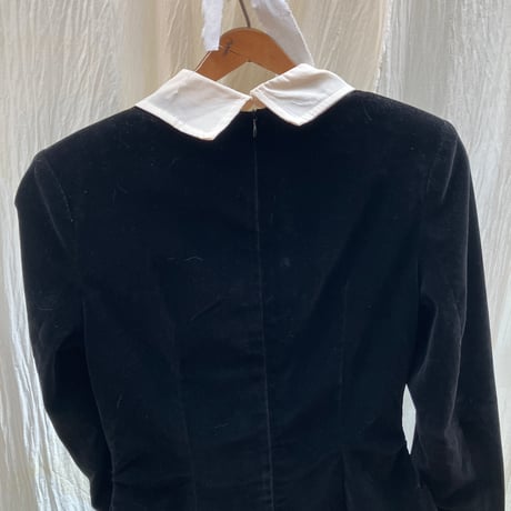 Velvet Long Sleeve Cuff Dress / Black×White