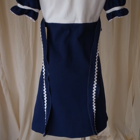 Frills dress /dark blue×white