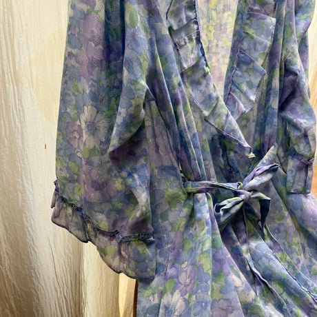 Vintage Harrods Floral Print Gown / Light Blue