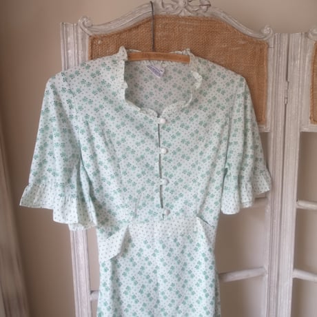 Flower Print Dress / Mint Green