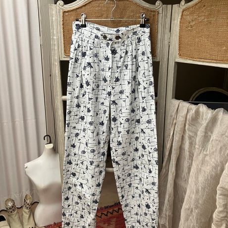 Vintage Printed Relaxed Pants / White×Black