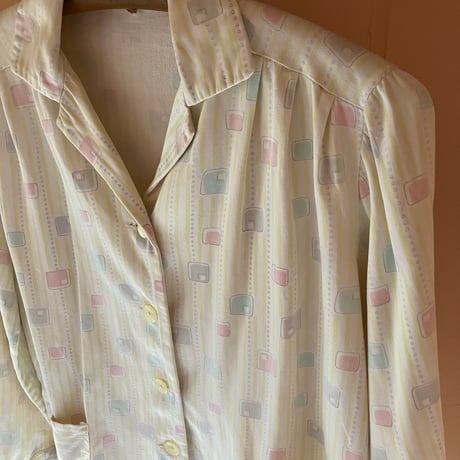 60s Vintage Printed Pajama Shirt / Light Yellow×Multi