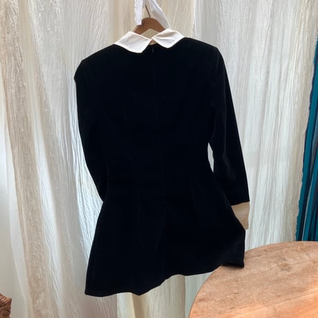 Velvet Long Sleeve Cuff Dress / Black×White