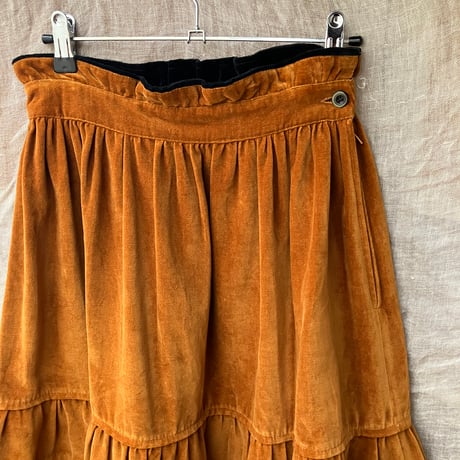 Vintage Corduroy Frill Skirt / Mustard Yellow×Black
