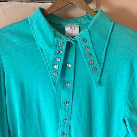 70s Vintage Shirt / Turquoise Green