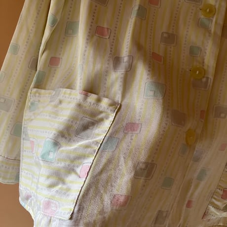 60s Vintage Printed Pajama Shirt / Light Yellow×Multi