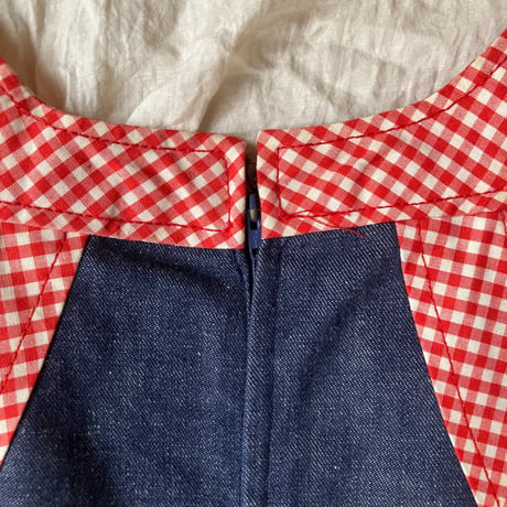 Vintage denim dress /dark blue×red