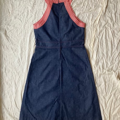 Vintage denim dress /dark blue×red