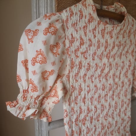 Puff Sleeve Printed dress / Terracotta Orange