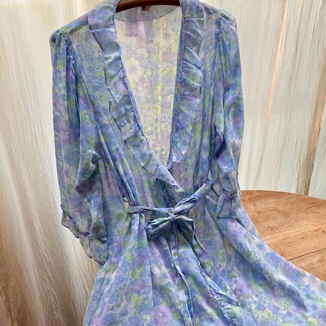 Vintage Harrods Floral Print Gown / Light Blue