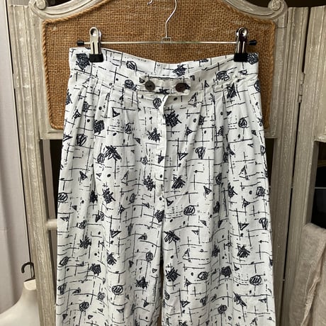 Vintage Printed Relaxed Pants / White×Black