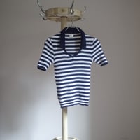 Border knit top / Dark blue×White