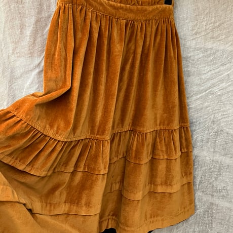 Vintage Corduroy Frill Skirt / Mustard Yellow×Black