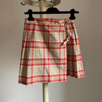 Vintage wrap pleats skirt / red × yellow × beige