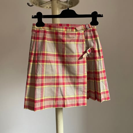 Vintage wrap pleats skirt / red × yellow × beige