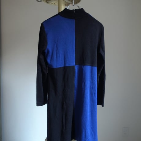 Knit dress / blue×black