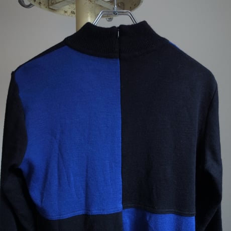 Knit dress / blue×black