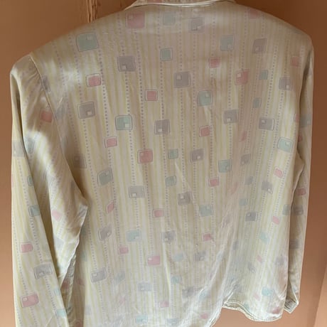 60s Vintage Printed Pajama Shirt / Light Yellow×Multi