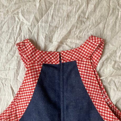 Vintage denim dress /dark blue×red