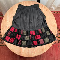 Vintage Patchwork Satin Skirt / Black,Red,Olive Green