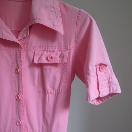 70s Vintage pink shirt dress / Pink