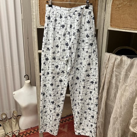 Vintage Printed Relaxed Pants / White×Black