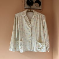 60s Vintage Printed Pajama Shirt / Light Yellow×Multi