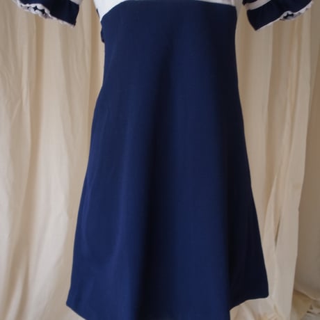 Frills dress /dark blue×white