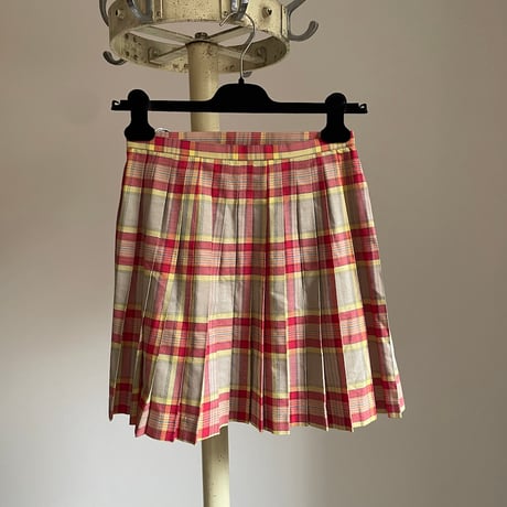 Vintage wrap pleats skirt / red × yellow × beige
