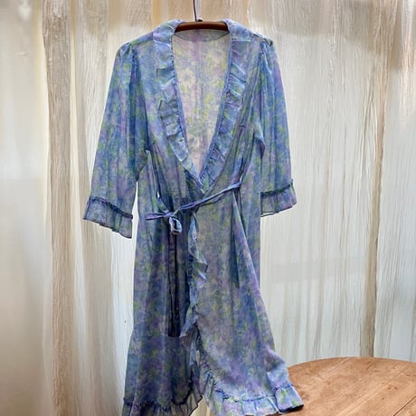 Vintage Harrods Floral Print Gown / Light Blue