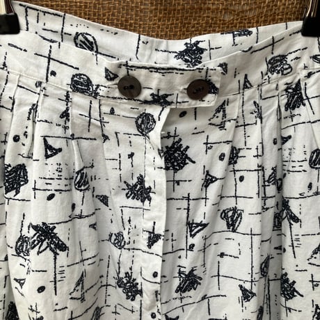 Vintage Printed Relaxed Pants / White×Black
