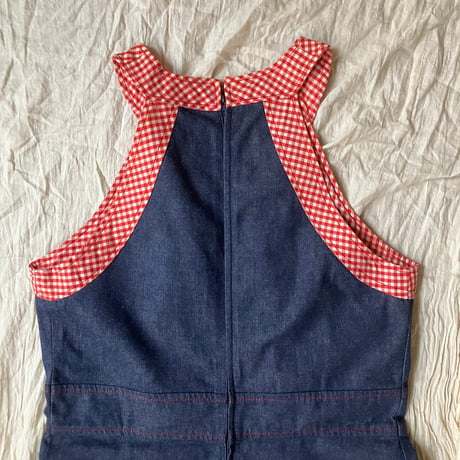 Vintage denim dress /dark blue×red