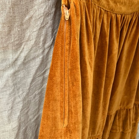 Vintage Corduroy Frill Skirt / Mustard Yellow×Black