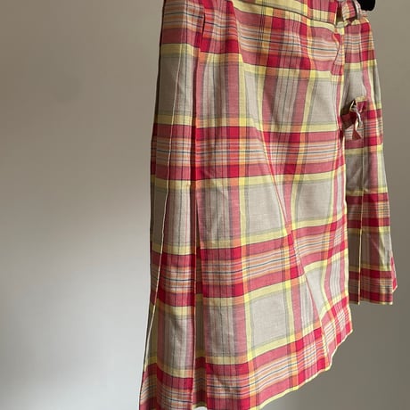 Vintage wrap pleats skirt / red × yellow × beige