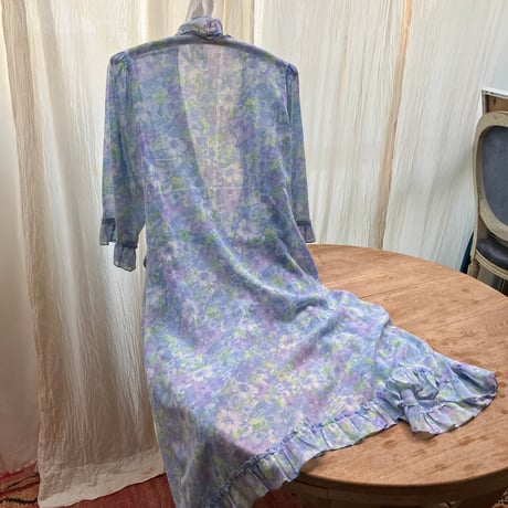 Vintage Harrods Floral Print Gown / Light Blue