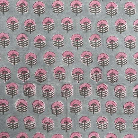 ハンドブロックプリント　ミントグリーン　グリーン　ピンク　片耳付き