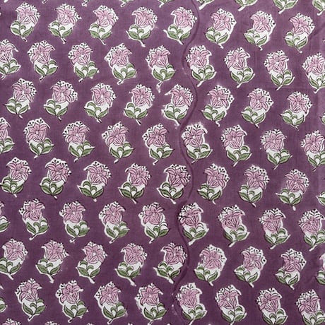 ハンドブロックプリント　くすみピンクパープル　グリーン　ピンク