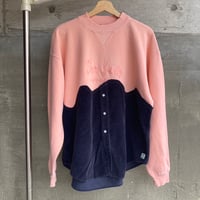 古着リメイク『ピエロシャツ』ピンク×黒コーデュロイ